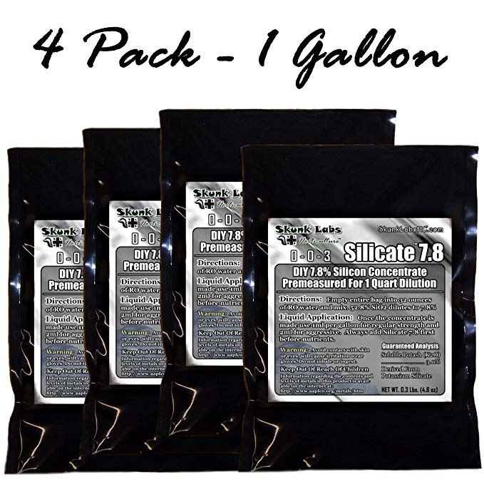 Skunk Labs Horticulture Silicate 7.8 Soluble Silica Supplement For Plants 4 Pack - Best Value Makes 1 Gallon 7.8% Concentrate