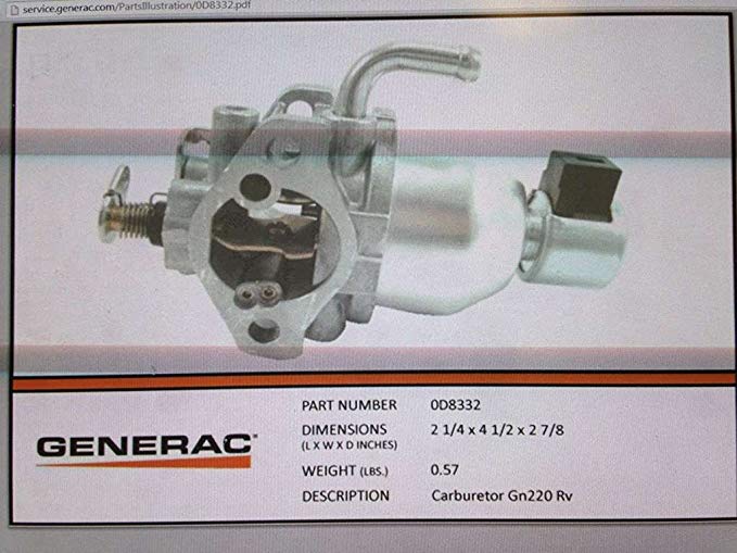 0D8332 - Generac Guardian GN220 RV carburetor (Discontinued by Manufacturer)