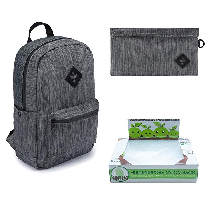 Revelry Supply 3 Pack Bundle: Dark Gray The Escort Backpack (Odor Absorbent & Water Resistant), The Confidant Money Bag + Buddy Bags Co Turkey Bags, 10 Pack