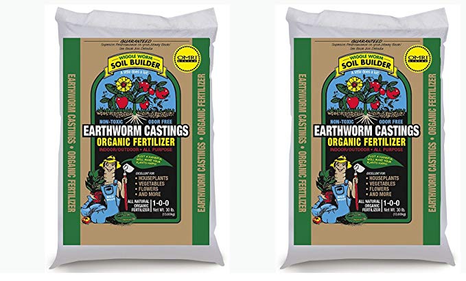 Unco Industries Wiggle Worm Organic Earthworm Castings Fertilizer, UfVFKl 2 Pack (30 Pounds)