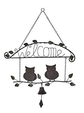 Ganz Welcome Owl Plaque Sign with Bell, Iron