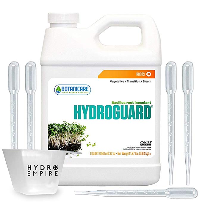 Botanicare Hydroguard Quart Bacillus Root Inoculant Based on Bacillus Amyloliquefaciens Bacterium, Root Rot Treatment Best Root Nutrients with 5 Pipettes and 4 oz Hydro Empire Measuring Cup