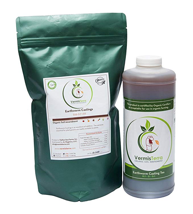 VermisTerra Organic Test Kit - Premium Earthworm Castings (2 LB) & Casting Tea (Quart)