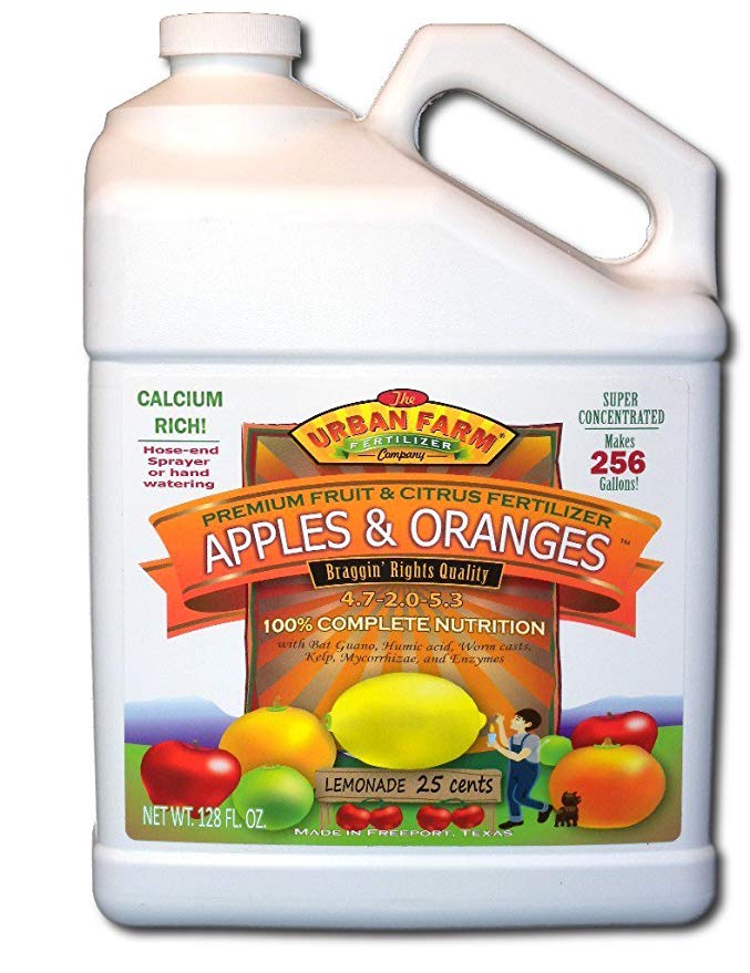 Urban Farm Fertilizers Apples & Oranges. Fruit & Citrus Fertilizer. 1 Gallon. Makes 256 gals.