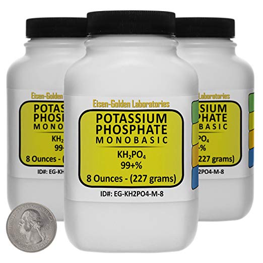 Potassium Phosphate Monobasic [KH2PO4] 99+% Fine Crystals 1.5 Lb in Three Space-Saver Bottles USA