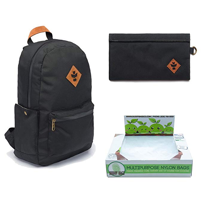 Revelry Supply 3 Pack Bundle: Black The Escort Backpack (Odor Absorbent & Water Resistant), The Confidant Money Bag + Buddy Bags Co Turkey Bags, 10 Pack