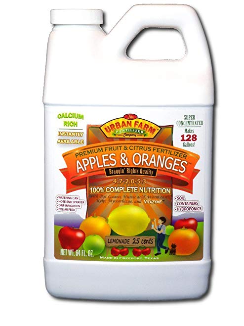 Urban Farm Fertilizers Apples & Oranges Fruit and Citrus Fertilizer, 1/2 gallon.