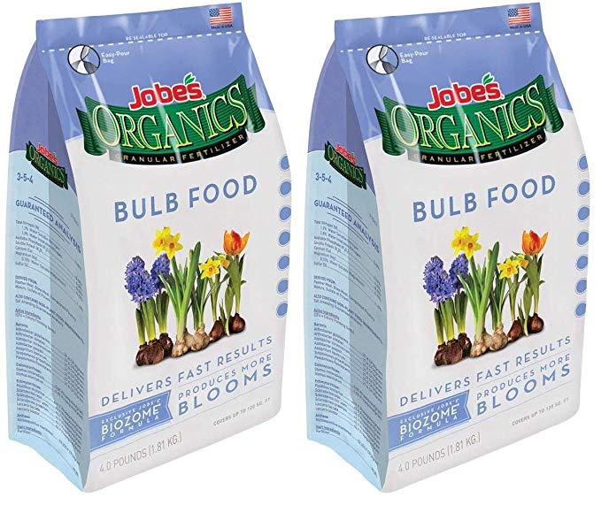 Jobe’s Organics Bulb Fertilizer with Biozome, 3-5-4 Organic Fast Acting Granular Fertilizer for Tulips, Daffodils, Lilies and Other Bulb Flowers, 4 Pound Bag (2-(Pack))