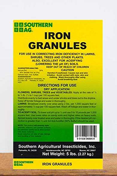 Southern Ag Iron Granules (granular Fertilizer, acidify Soil, Tropical Plants, Lawn, Shrub, Trees, Garden), 25 LB