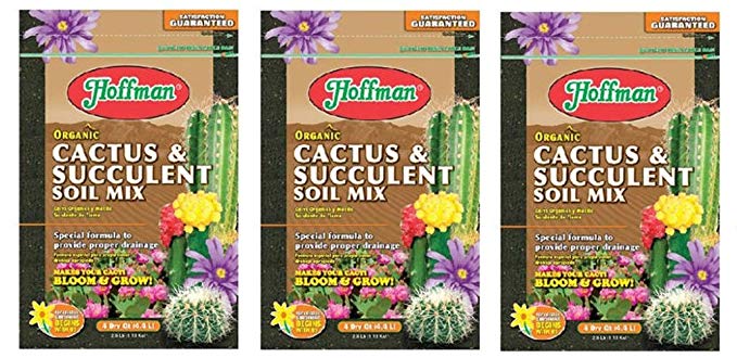 Hoffman 10404 Organic Cactus and Succulent Soil Mix, 4 Quarts (3 Pack)